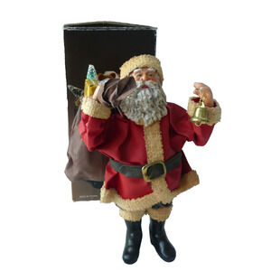 Vtg Santa‎ Claus Fabric Mache Figure 9" Christmas Decor Gifts Bell Naturaltrim